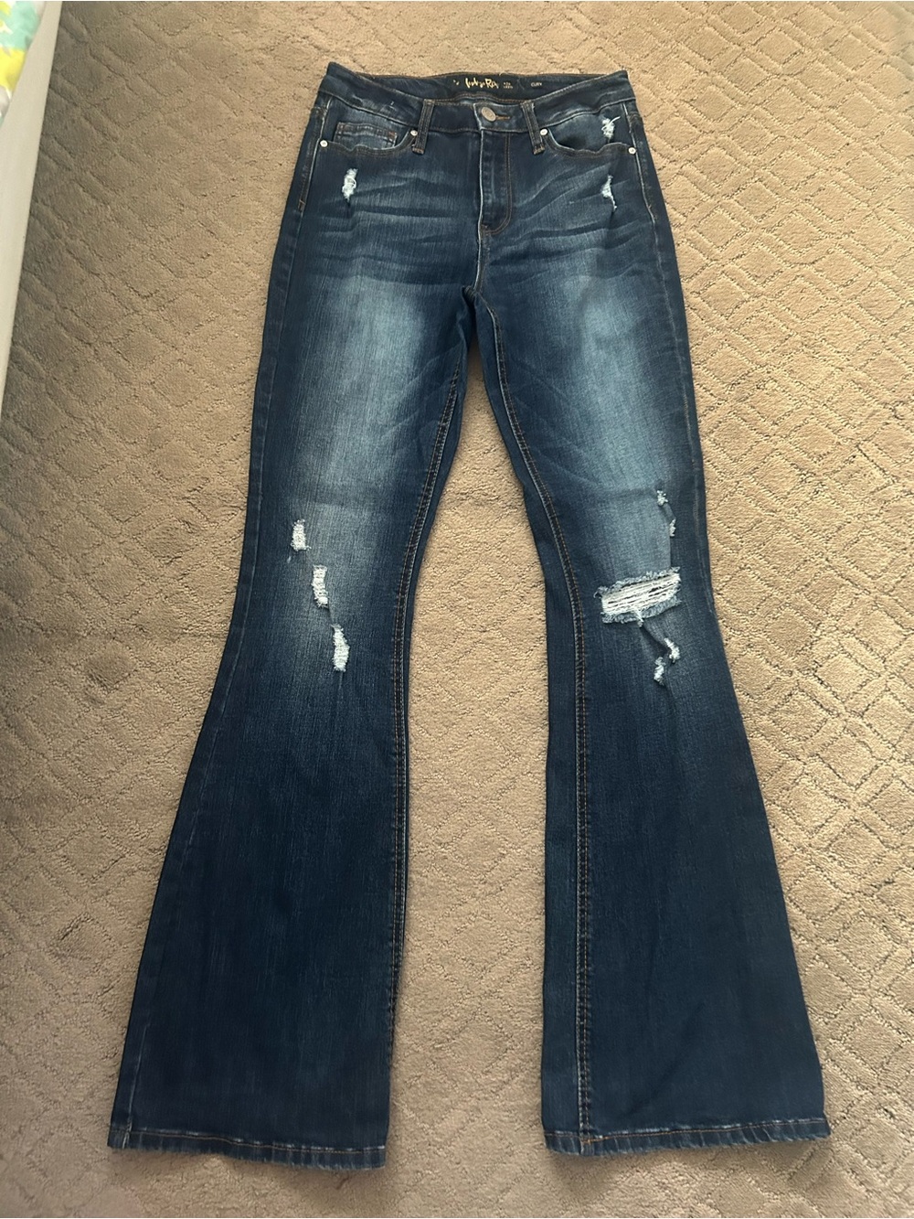 Indigo Rein Dark Blue Distressed Flare Jeans size 5/ w26